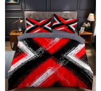 Red Duvet Cover Set Geometric lines and stripes 3 Pcs Bedding Set with Quilt Cover 230x220 cm and 2 Pillowcases, Brushed Microfibre Ultra Soft Anti-Allergic Easy Care