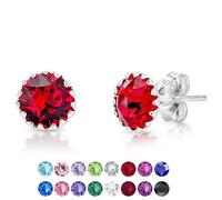 Red Earrings - 925 Sterling Silver Stud Earrings and Glittering Crystals from Swarovski Elements - Red Crystal Light - Ladies Earrings - Colourful Earrings - Girls Earrings - Round Stud Earrings