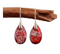 Red Earrings Natural Sea Sediment, Color Gold, Gemstone Dangle Earrings, Healing Drop Earrings, Inner Peace Meditation Grounding Earrings Gift, Size Around 0.5 inch