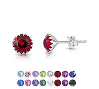 Red Earrings - Ruby Earrings - 925 Sterling Silver Stud Earrings with Red Crystal Light from Swarovski Elements 6 mm - Red Stud Earrings for Women - Round Stud Earrings - Ladies Earrings