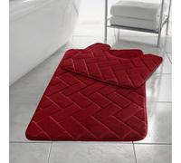 (Red) ebbles Block BATH MAT SET PEDESTAL NON SLIP SUPER SOFT TOILET BATHROOM RUG 2PC