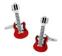Red Electric Guitar Cufflinks, Silver and Red Enamel, Music Themed Tuxedo Accessory for Men Cuff Links for Men