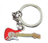 Red Electric Guitar Metal Enamel Keychain Keyfob Keyring Rock Music