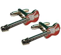 Red Electric Guitar Rock Band Instrument Metal Enamel Cufflinks