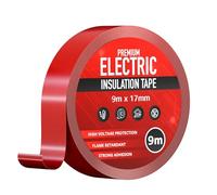 Red Electrical Insulating Tape 17mm x 9m Roll - Strong PVC, Flame Retardant, Self-Extinguishing, Durable High-Performance Insulation for Wiring, Cables, Automotive, Workshop, Home & DIY Repairs