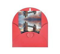 Red Elegant Greeting Card â€“ Historic Old Tower Bridge London Print Blank Blessed Gold Seals Card for Birthday, Wedding, Valentine's Day