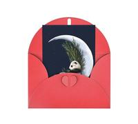 Red Elegant Greeting Card - Panda and Moon Print Blank Blessed Gold Seals Card for Birthday, Wedding, Valentine's Day