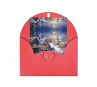 Red Elegant Greeting Card with Matching Envelope â€“ Christmas village Print Blank Blessed for Birthday, Valentine's Day, Wedding