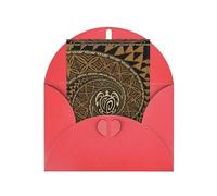 Red Elegant Greeting Card with Matching Envelope - Hawaiian Tapa Honu Turtle Print Blank Blessed for Birthday, Valentine's Day, Wedding