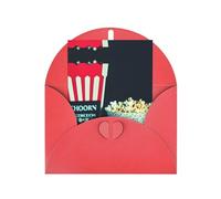 Red Elegant Greeting Cards â€“ Movie Clapboard And Popcorn Print Blank Blessed Cards for Birthday, Wedding, Valentine's Day