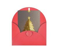 Red Elegant Greeting Cards - Golden Glitter Christmas Tree Print Blank Blessed Cards for Birthday, Wedding, Valentine's Day