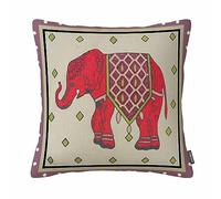 Red Elephant Diamond Block Cotton Linen Throw Pillow Case Cushion Cover Sofa/Bed Decor 18 X 18 Inch