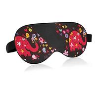 Red Elephants with Flowers On Black Eye Masks Cover Blocks Light Sleep Mask Shade Cover Blindfold Relaxing Eyeshade Cover with Adjustable Head Strap for Men Women Kids