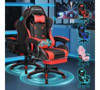 (Red) ELFORDSON Gaming Office Chair Massage Recliner Padded Swivel Footrest Computer