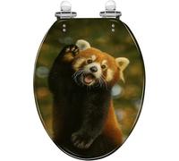 Red Elongated Resin Toilet Seat Quiet Close Quick Release Hinges Red Panda Raised Paw Decorative Cover Bumpers Easy to Install Clean