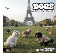 RED EMBER Dogs Around the World 2027 Wall Calendar 12 Month 12" x 24" Open | Thick & Sturdy Paper | White Elephant Gag Pooches in Beautiful Places Funny Calendar 2027