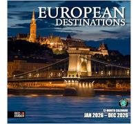 RED EMBER European Destinations | 12" x 24" Open | Thick & Sturdy Paper | Holiday Gift | World Travel Europe Calendar 2026