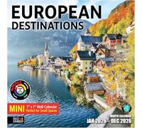 RED EMBER European Destinations 2026 Mini Wall Calendar 12 Month | 7" x 14" Open | Thick & Sturdy Paper | Giftable | Calendar 2026