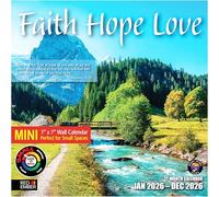 RED EMBER Faith Hope Love 2026 Mini Wall Calendar 12 Month | 7" x 14" Open | Thick & Sturdy Paper | Giftable | Calendar 2026