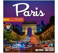 RED EMBER Paris France 2026 Mini Wall Calendar 12 Month | 7" x 14" Open | Thick & Sturdy Paper | Giftable | Calendar 2026