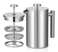 Red Ember Stainless Steel French Press 1L Cafetiere - Double Wall Insulated Coffee Maker, Unbreakable & Rust-Proof with 3-Layer Filter for Smooth, Rich Brew - Ideal for Home, Camping & Gifts