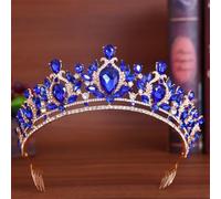 Red EN8 Blue Crystal Tiara Crown Women Girls Wedding Party Elegant Rhinestone Crown Hair Dress Jewelry gold blue