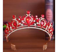 Red EN8 Blue Crystal Tiara Crown Women Girls Wedding Party Elegant Rhinestone Crown Hair Dress Jewelry gold red