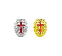Red Enamel Cross CZ-Encrusted Gold & Silver Tone Hip Hop Grillz, Ornate Bold Statement Dental Accessory Edgy Stylish Parties
