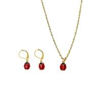 Red Enamel Ladybug Dangle Earrings Small Insect Ladybird Necklace Set for Women Cute Statement Black Spot Little Beetle Bug Charm Tiny Ladybeetle Delicate Jewelry Halloween Party Birthday Gifts