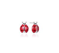 Red Enamel Ladybug Insect Stud Earrings Genuine Fine Jewelry