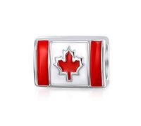 Red Enamel Maple Leaf Patriotic Canada Flag Charm Bead For Women For Teen Fits European Bracelet .925 Sterling Silver