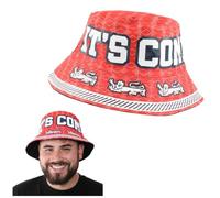 Red England Bucket Hat - Featuring Three Lions Crest and It's Coming Home Slogan - Patriotic English Football Supporter Headwear for World Cup Euro and International Tournaments - Match Day Gear