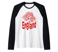 Red England Text with Abstract English Rose Raglan Baseball Tee