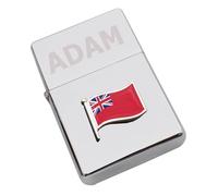 Red Ensign Design Wave Flag Lighter Personalised with a Name or Initials, Chrome Finish, Presented in Box