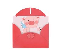 Red Envelope Greeting Cards With Unique Cartoon Flying Pig Pattern For Write Down Your Blessings For Various Holidays