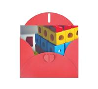 Red Envelope Greeting Cards With Unique Colorful Building Blocks Pattern For Write Down Your Blessings For Various Holidays