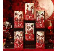 Red Envelope Wedding Groom and Bride Multiple Patterns Money Pocket Best Wishes Year's Blessing Bag Trendy Valentine's Day Gift(StyleF Mixed 6PCS)