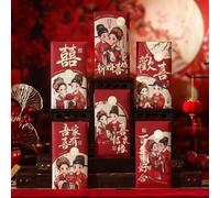 Red Envelope Wedding Groom and Bride Multiple Patterns Money Pocket Best Wishes Year's Blessing Bag Trendy Valentine's Day Gift(StyleG Mixed 6PCS)