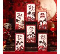 Red Envelope Wedding Groom and Bride Multiple Patterns Money Pocket Best Wishes Year's Blessing Bag Trendy Valentine's Day Gift(StyleH Mixed 6PCS)