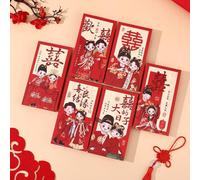 Red Envelope Wedding Groom and Bride Multiple Patterns Money Pocket Best Wishes Year's Blessing Bag Trendy Valentine's Day Gift(StyleE Mixed 6PCS)