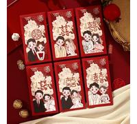 Red Envelope Wedding Groom and Bride Multiple Patterns Money Pocket Best Wishes Year's Blessing Bag Trendy Valentine's Day Gift(StyleB Mixed 6PCS)