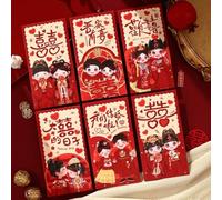Red Envelope Wedding Groom and Bride Multiple Patterns Money Pocket Best Wishes Year's Blessing Bag Trendy Valentine's Day Gift(StyleA Mixed 6PCS)