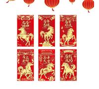 Red Envelope 'Year of the Horse - 6 Pieces Money Bag for Spring Party 2026, Hong Bao Decorations for Lunar New Year - for Adults, Family, Friends, Children