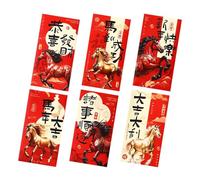 Red Envelopes - 17x9cm Chinese Red Envelop, Year of The Horse Packets 2026 | 6 Pieces Holiday Pocket Party Favor | for Birthday Party Wedding Celebration Spring Festival
