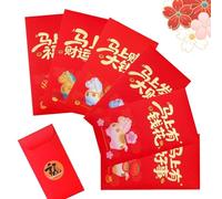 Red Envelopes, Chinese Money Packet Set, 6pc Envelope with Horse Design Pattern, Premium Paper Gift Envelope, Red Packets with Festive Style, Money Envelopes for Holiday Use