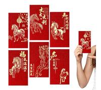Red Envelopes For Money - 6 Pcs Horse Pattern - 2026 Geometric Print & Paper Red Pack | For Family Friends Birthday House Party New Year