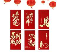 Red Envelopes For Money - 6PCS 7.1in Lunar New Year Red Packets | 2026 Horse Pattern Auspicious Cloud Design Paper Waterproof Thick Cardstock | Spring Festival Gift Giving Birthday Celebration Wedding