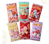 Red Envelopes For Silver, 6 Pieces Embroidered Design New Year Packet 2026 | Red Envelopes Year of the Horse 2026 | for Boy Girl Young Teen Party Spring