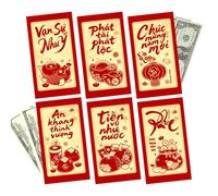 Red Envelopes, Vietnamese Decorations 2026, 6 Pieces Gift Envelopes with Greeting | for Wedding, Birthday, Party, Events, Evening, Celebrations, Couples Parents