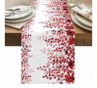 Red Eucalyptus Table Runner 13 x 90 Inch, Leaves Abstract Branch Farmhouse Retro Leaf Washable Cotton Linen Dining Table Runner Tabletop Decorations for Restaurant Home Kitchen Party